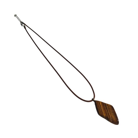 Tigers Eye Pendant Brown Leather Cord Necklace Protection Healing Stone Earth - Picture 2 of 5